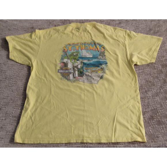 Harley-Davidson Rocky St Thomas Flames Mens T-Shirt Yellow Crew Vintage 1998 XL - Picture 11 of 12